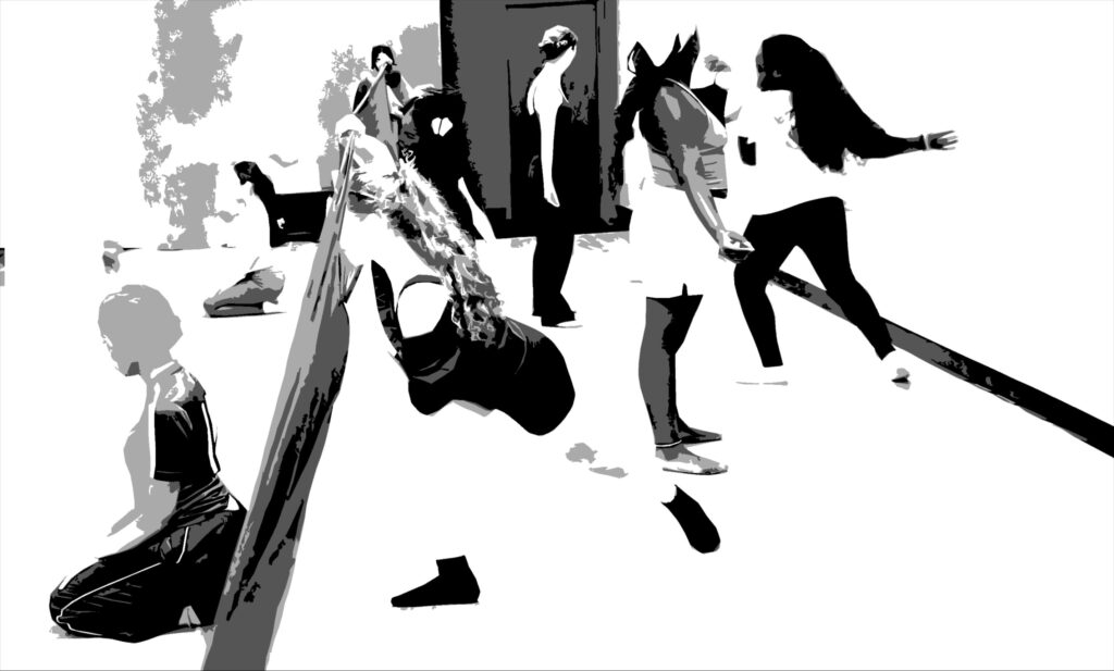 dancers at practice rendered in a high contrast filter